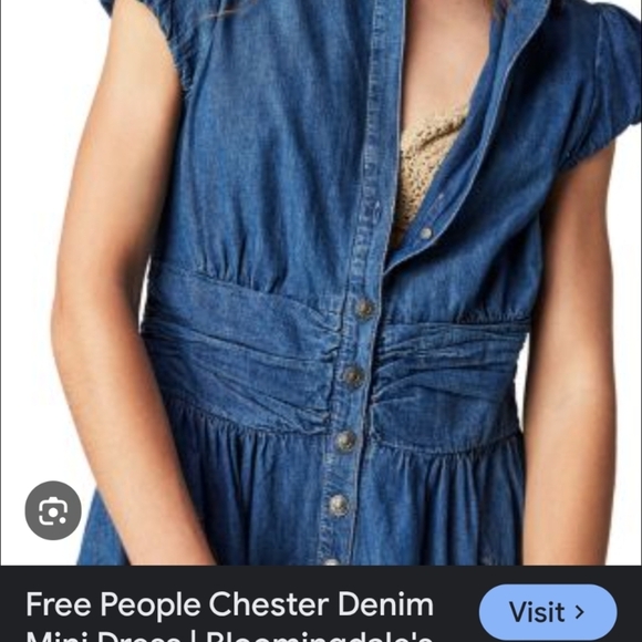 Free People Chester Dress Womens Large Stretch Denim Flutter Sleeve Sparkle 8 - Picture 2 of 15